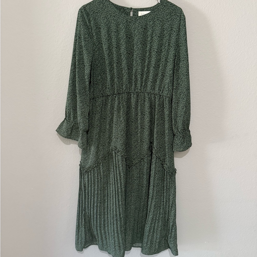Anthropologie Bohme Green Pleated Sundress with Bishop Sleeves - Picture 2 of 12